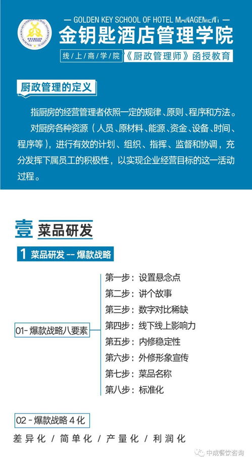 金鑰匙酒店管理學(xué)院 廚政管理師 函授教育課程線上開課啦